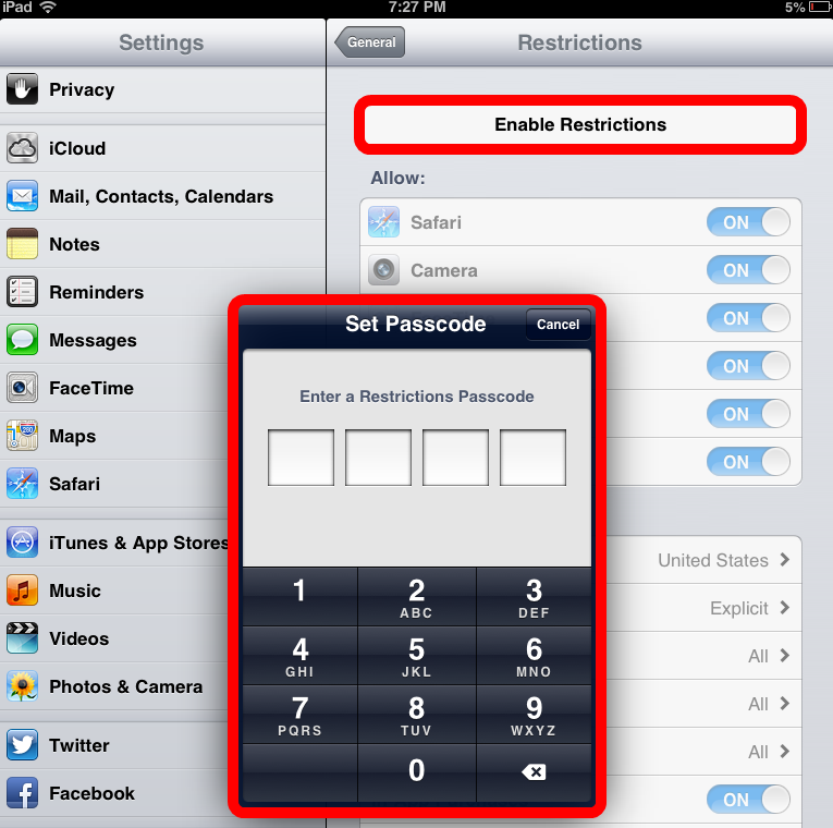 How To Change Your iPad's Restrictions Passcode - iPad Kids